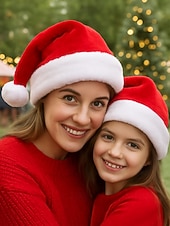 abordables Accessoires de Noël-Bonnet de Noël pour femme et enfant - en velours doux avec bordure en peluche, idéal pour les fêtes de fin d&#039;année et les festivités familiales