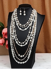 voordelige Dames ketting-gelaagde parelketting voor dames &amp;set oorbellen - vintage Gatsby-sieraden voor cocktailparty's en evenementen met een jaren 20-thema