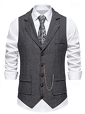  Муж. Жилет Официальные Свадьба Для вечеринок Винтаж Классический и неустаревающий Наступила зима Полиэстер Сплошной цвет Однобортный крой Блейзер Темно-серый Темно синий Коричневый