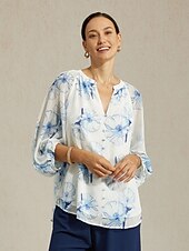 olcso ingek, felsők és blúzok-női sifon blúz tinta virágminta elegáns hétköznapi irodai tavasz nyár ősz