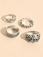 economico Accessori di Halloween-Set di anelli da uomo con teschio di Halloween: gioielli in lega vintage punk gotico per feste, motociclisti, cosplay e festival