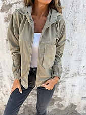 رخيصةأون معاطف ترنش-نسائي جاكيت كاجوال مريح سحاب جيب موضة الحديث الخارج سهل مناسب للخارج كاجوال / يومي عطلة نهاية الاسبوع سحاب عادية مع قبعة عادي كم طويل ملابس خارجية أسود وردي بلاشيهغ كاكي الخريف الشتاء