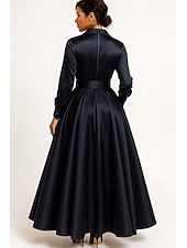 economico Lunghezza del pavimento-Linea ad A Asimmetrico Lunghezza al pavimento Abito da invitata a nozze Abito Formale Abito svasato Abito da cerimonia per signora Manica Lunga Colletto a Camicia Elegante Vintage Formale Raso con