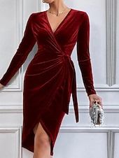 preiswerte abendkleider-Damen Minikleid Samtkleid Partykleid Cocktailkleid Bodycon Elegant Modern Party Abendgesellschaft Date Normale Passform Schlank Einfach Langarm Rundhalsausschnitt Wein Grün Dunkelblau Herbst Winter