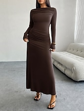 levne Bílé šaty-Dámské Maxi šaty Plášťové šaty Večírek Párty Dovolená Rande Běžný Bez vzoru Dlouhý rukáv Tričkový Černá Fialová Hnědá Tmavě šedá Jaro Podzim