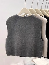 ieftine Veste din Tricot-Pentru femei Pulover Vestă pulover Șic Stradă Casual Culoare solidă Stil Nautic Nasturi Tricotat Fără manșon Topuri obișnuite Tricotat Zilnic Concediu Sfârșit de săptămână Negru Caisă Toamnă Iarnă