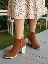levne Kotníkové boty-Dámské hnědé kotníkové boty z umělého semiše s úzkým podpatkem – elegantní společenské kozačky pro každodenní nošení