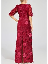 abordables Robes de soirée fourreau-Fourreau / Colonne Longueur au sol Robes de Bal Robe de Soirée Tenue de soirée Élégant ancien Demi Manches Col ras du cou Formel Mariage Dentelle avec Paillettes