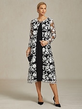 お買い得  コートとトレンチコート-女性用 コート 高通気性 レース 刺繍 エレガント フラワー フォーマル 結婚式 パーティー ロング クルーネック ルーズフィット 長袖 アウターウェア ブラック 夏 春