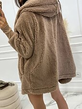 olcso Téli kabátok-Női Polár dzseki Kényelmes Légáteresztő Zseb Alkalmi Sima Vakáció Utca Hétköznapi Hétköznapi viselet Pullover Hosszú Térfogatcsökkenés Normál Hosszú ujj Felsőruházat Fekete Fehér Arcpír rózsaszín