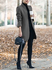 abordables vestes décontractées-Femmes Veste d&#039;hiver Chaud Respirant Coupe ajustée Élégant Occasionnel Uni Vacances Rue Occasionnel Tenue quotidienne Ouvert devant Long Col montant Coupe régulière manche longue Vêtements d&#039;extérieur