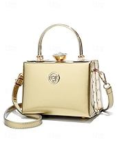 Women's Burgundy Patent Leather Evening Handbag with Gold Handle, Vintage Gatsby Style Purse for Cocktail Parties, Weddings and Formal Events cheap Clutches & Evening Bags-Women's Burgundy Patent Leather Evening Handbag with Gold Handle, Vintage Gatsby Style Purse for Cocktail Parties, Weddings and Formal Events