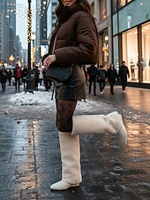 ieftine Cizme de zăpadă și iarnă-Cizme de damă până la genunchi, albe, din fleece, pantofi de iarnă călduroase și confortabili, cu vârful ascuțit, pentru ținute casual de oraș