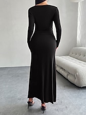 levne Bílé šaty-Dámské Maxi šaty Plášťové šaty Večírek Párty Dovolená Rande Běžný Bez vzoru Dlouhý rukáv Tričkový Černá Fialová Hnědá Tmavě šedá Jaro Podzim