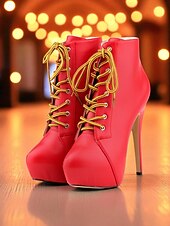 baratos Festa da Vida Noturna-Botas femininas plataforma de couro sintético bege com cadarço - sapatos de festa com salto alto e salto agulha para vida noturna e balada