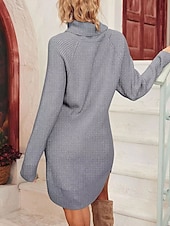 abordables Robes pull-Femmes Mini Robe Robe Pull Mode Moderne Quotidien Fête Sortir Coupe régulière Uni manche longue Col roulé Noir Blanche Vert Véronèse Fuchsia Automne Hiver