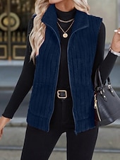 お買い得  ベスト-女性用 フリースベスト 快適 高通気性 ジッパー カジュアル 平織り バケーション ストリート カジュアル デイリーウェア ジッパ－ ショート 折襟 レギュラー ノースリーブ アウターウェア ブラック ルビーレッド ブルー 春 秋