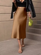 abordables Jupes Formelles-Femmes Jupe Moulant Élégant Mode Midi Taille haute Jupes Uni Micro-Élastique Soirée Rue Noir Vert Véronèse Rouge Marron Printemps Satin Polyester