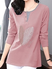 preiswerte Damen Grafik Tops-Damen Bluse Feder Stilvoll Lässig Langarm Rundhalsausschnitt Normale Oberteile Täglich Patchwork Salbeigrün Schwarz Rosa Rote Königsblau Frühling Herbst