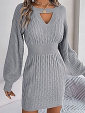 preiswerte Pulloverkleider-Damen Minikleid Pulloverkleid Bodycon Etui-Kleid Mode Modern Laternenärmel Täglich Ferien Wochenende Normale Passform Einfach Langarm Rundhalsausschnitt Wein Khaki Grau Frühling Herbst