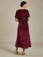 billiga Nyårsklänningar-Dam Midiklänning Sheath Dress Elegant party Fest Bröllopsgäst Cocktailfest Normal Ensfärgat Blommig Ärmlös V-hals Rubinrött Sommar Vår Höst Vinter