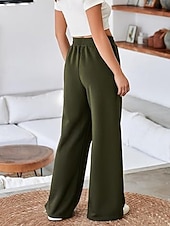 billige brede ben og høy midje-Dame Bred Bukseben kinesisk Gatemote Fritid Full lengde Middels midje عادي Lomme Elastisk midje comfy Mikroelastisk utendørs Feriereise Daglig Svart Hvit Militærgrønn Mørk Marineblå Høst Vinter