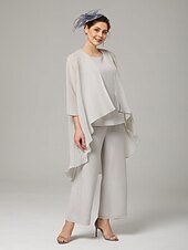 abordables Costumes-pantalons pour maman-Tailleur trois pièces Mère de la mariée Élégant Grande taille Longueur de sol Chiffon Sans manches Enveloppée avec couleur unie pour impressionner taille personnalisée gratuite