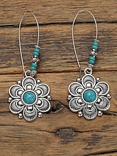 voordelige Damesoorbellen-Boheemse oorbellen met bloemen en turquoise steen voor dames, vintage oorbellen van legering voor casual gebruik, op het strand en op feestjes