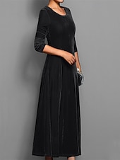 abordables Robe de cocktail-Femmes Robe Longue Maxi Robe Robe en Velours Robe Décontractée Robe de Cocktail Élégant Mode Moderne Quotidien Soirée Week-end Coupe régulière Uni Manche 3/4 Col ras du cou Noir Rouge Bleu Violet