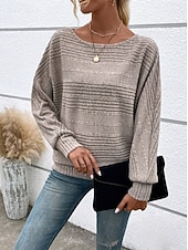 economico T-shirt semplice-Per donna Camicia Blusa Tinta unica Vintage Elegante Classico Manica Lunga Girocollo Top Regolari Quotidiano Blu Nero Rosso Blu marino Cachi Primavera Autunno