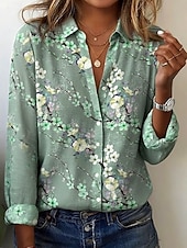 abordables Hauts Floraux-Pâques Femmes Chemise Fleuri Graphique Élégant Bohème ancien manche longue Col de chemise Hauts Réguliers Travail Quotidien Boutons Imprimé Jaune Bleu Vert Printemps Automne Hiver