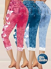 abordables Impression 3D Bleue-Femmes Pantalon capri Leggings Vacances ancien Mode Longueur mollet Taille Moyenne Fleuri Graphique Impression 3D Impression Doux Respirant Micro-Élastique Vacances Rue Décontracté Rosé Bleu ciel
