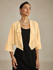  女性用 ゆったりとしたトップス シフォントップス 純色 エレガント 七分袖 アシメントリー クロップトップ 結婚式のゲスト シャンパン 夏 春 秋