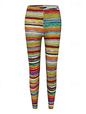 baratos -Mulheres Calças Leggings Leggings aconchegantes Roupa de rua Casual Comprimento total Cintura Alta Listrado Cintura elástica Imprimir Respirabilidade Confortável Com Stretch Férias Rua Roupa Diária
