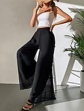 baratos perna larga e cintura alta-Mulheres Perna larga chinês Moda Roupa de rua Básico Comprimento total Cintura Alta Tecido Cintura elástica Confortável Macio Com Stretch Ao ar livre Rua Casual Marron Escuro Vinho Preto Branco Verão