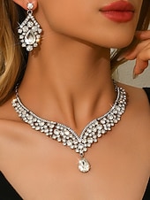 Недорогие Женское ожерелье-Женский комплект из фиолетового ожерелья и серег со стразами — блестящие винтажные украшения для вечеринок в стиле Гэтсби, бальных танцев и официальных вечеров