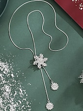 Χαμηλού Κόστους Χριστουγεννιάτικα αξεσουάρ-Γυναικείο κολιέ με κρεμαστό κόσμημα σε σχήμα χιονονιφάδας – κομψό κόσμημα με μακριά αλυσίδα και κρυστάλλινες λεπτομέρειες για κυρίες, χειμερινή μόδα και χριστουγεννιάτικο δώρο