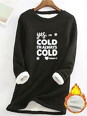 abordables Sudaderas forradas de forro polar-Sudadera para mujer, con letras estampadas, cálida, informal, afelpada, de manga larga, cuello redondo, tops largos, estilo urbano, informal, rosa claro, negro, rosa oscuro, azul, primavera, otoño e