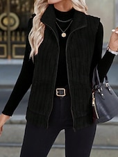 お買い得  ベスト-女性用 フリースベスト 快適 高通気性 ジッパー カジュアル 平織り バケーション ストリート カジュアル デイリーウェア ジッパ－ ショート 折襟 レギュラー ノースリーブ アウターウェア ブラック ルビーレッド ブルー 春 秋