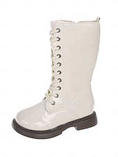 رخيصةأون بوت للأطفال-أحذية زي نجمة البوب الكورية المستوحاة من المعبودات، أحذية بيضاء طويلة حتى الركبة برباط للفتيات، أحذية أداء عصرية للرقص والعروض المسرحية