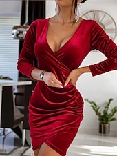 abordables Robe de cocktail-Femmes Robe Midi Robe en Velours Robe de Cocktail Élégant Mode Moderne Extérieur Soirée Tenue de soirée Coupe régulière Uni manche longue Col en V Noir Rouge Bleu Violet Printemps Automne