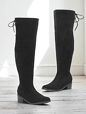 billige Mote støvler-Svarte damestøvletter med ekstra bred passform over kneet, stilige og komfortable støvler for store størrelser, perfekte for avslappet gatestil og høst-/vinterantrekk