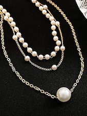 abordables Collar de mujer-Collar de cruz navideña para mujer, cadena de oro en capas con colgante de perla y diamantes de imitación, elegante joyería navideña para fiestas, bodas y regalos.