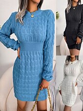 preiswerte Pulloverkleider-Damen Minikleid Pulloverkleid Bodycon Etui-Kleid Mode Modern Täglich Wochenende Normale Passform Einfach Langarm Rundhalsausschnitt Schwarz Weiß Blau Frühling Herbst