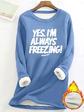 billiga Humor och citat Topp-Dam Pullover-tröja Grafisk Bokstav Varm Ledigt Suddig Långärmad Rund hals Långa toppar Gata Ledigt Svart Rodnande Rosa Blå Vår Höst Vinter