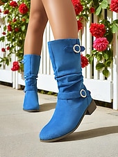 ieftine Cizme Slouch-Ghete largi pentru femei cu barete cu cataramă până la jumătatea gambei – ghete de iarnă în stil vintage din piele întoarsă pentru ținute casual și modă de toamnă