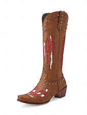 Broderade cowboystövlar i westernstil för kvinnor, svart och röd design med nitar, perfekta för holloween-festivaler, countrykonserter och vardagliga outfits billiga Cowboy & Western Boots-Broderade cowboystövlar i westernstil för kvinnor, svart och röd design med nitar, perfekta för holloween-festivaler, countrykonserter och vardagliga outfits