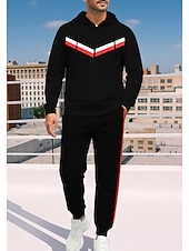 abordables Chándales-Hombre Sudadera Tracksuit Sudadera con cremallera Correa Bolsillos Geométrico Pantalones Sudadera Sudadera con capucha y Pantalones Otoño Rojo / negro Entrenamiento de gimnasio Casual Baloncesto