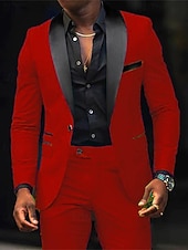 tanie Męskie klasyczne marynarki-Męskie Marynarka + spodnie wizytowe Marynarka Garnitury Biznes Spotkanie towarzyskie Wesele 2 elementy Moda Codzienny Wiosna Jesień Poliester Kolorowy blok Kieszeń Guziki Wygodny Guziki jednorzędowe