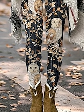 Χαμηλού Κόστους Ζωικά Εκτυπώματα-Γυναικεία Κολάν Διακοπές Βίντατζ Μοντέρνα Πλήρες μήκος Ψηλή Μέση Φλοράλ Γραφική Κουκουβάγια Εκτύπωση Διατηρείτε Ζεστό Moale Αναπνέει Υψηλή Ελαστικότητα Causal Καθημερινά Διακοπές Μαύρο